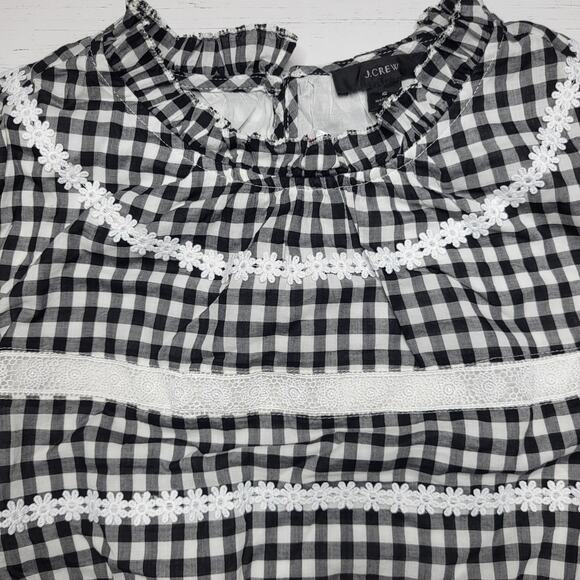 J. Crew Daisy Chain Peplum Top in Gingham Black White Plaid Crochet Ctton Small - Picture 5 of 10